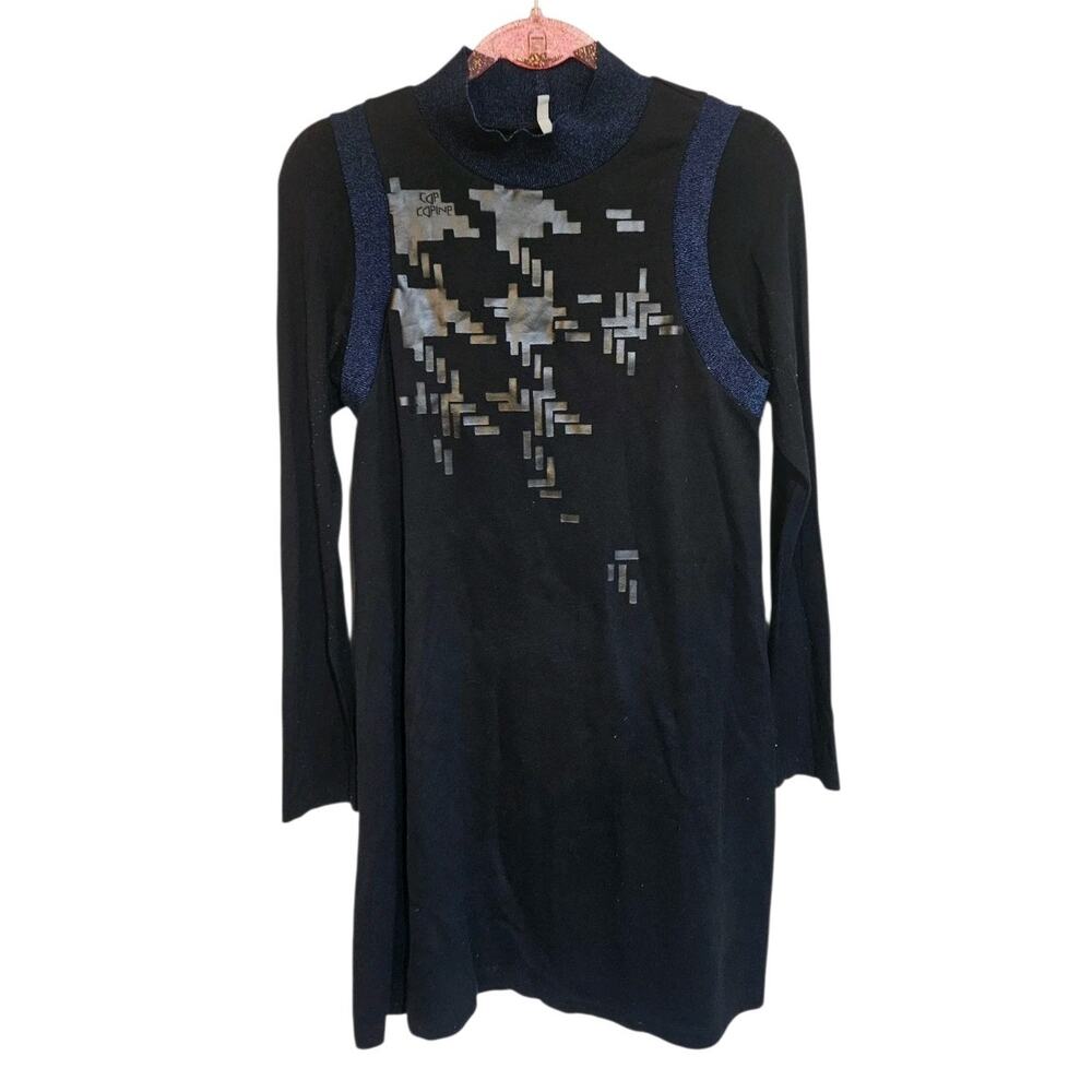 Vintage Cop Copine 90s Y2K Black Dress Logo Pattern Longsleeve Small *Read*